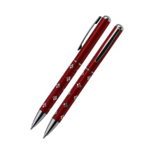 Pen a la bola roja de regalo de metal personalizado con impresión de logotipo de flores grabadas